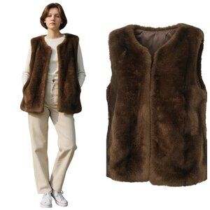 Sanctuary Faux Fur Vest Brown Anthropologie Cozy Layer Medium